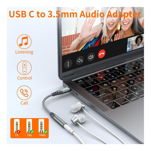 Jxmox Adaptador Usb Tipo C A Conector Hembra Para De 3,5 Mm,
