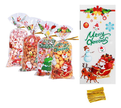 100 Bolsas De Celofán Navideñas Para Caramelos, Transparente