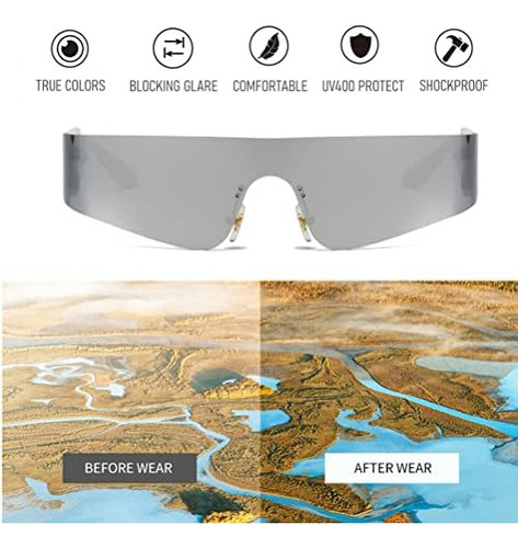Bawuyi Y2k Futuristic Wrap Around Gafas De Sol Hombres Mujer