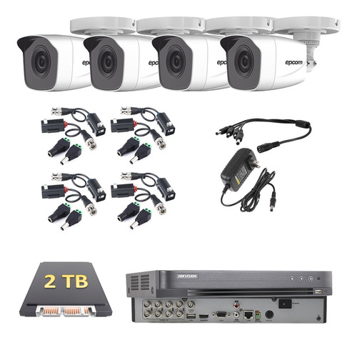 Kit Circuito Cerrado 4 Cámaras 4 Mp 2 Tb Baluns Dvr 8