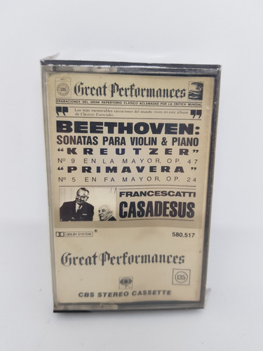 Cassette De Musica Beethoven - Sonatas Para Violin & Piano