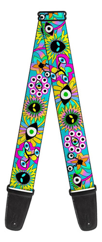 Correa De Guitarra De Hebilla, Flores Alienígenas Funky Aqua