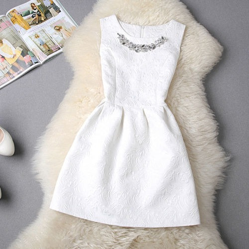 Vestido Blanco Corto Sin Mangas Summer Casual Cocktail Fiest