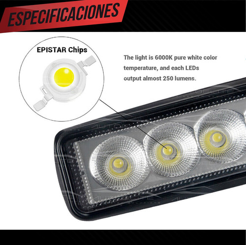 Imagen 8 de 10 de 2 Faros Barra Led Universal Cree Rectangular 6 Led 18w