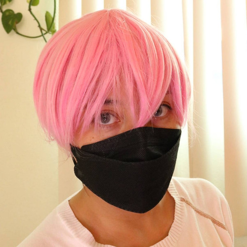 Peluca Rosa Corta Con Fleco Tipo Cosplay Anime Boy