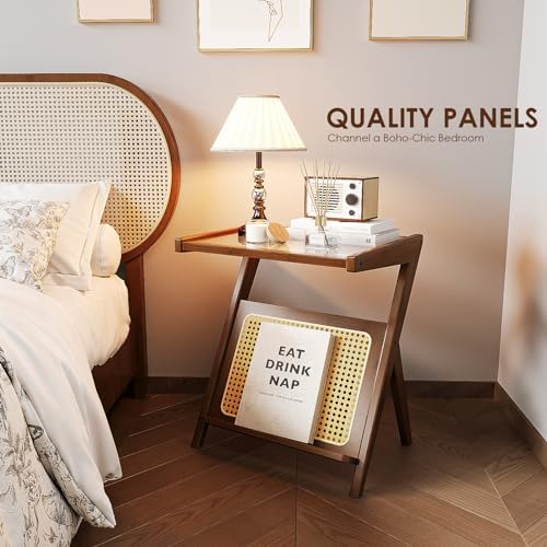 Bamworld Rattan Mesa Auxiliar Boho Noche Mesa De Noche De Cr