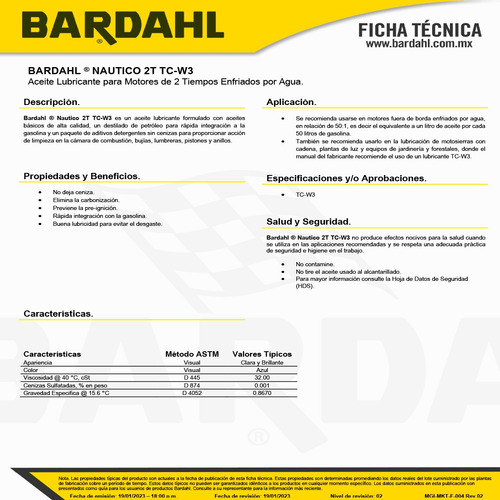 Aceite Nautico 2t Tc W3 Mexlub By Bardahl 1l