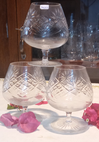 Antiguas Copas De Cognac Cristal Tallado Impecables 3u N343 Transparente (Usado)