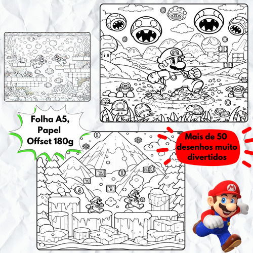 Livro De Colorir Mario Bros Capa Dura Com Desenhos Relaxamento, Combater O Estresse E Estimular A Criatividade! Presente Incrível Para Crianças E Adultos