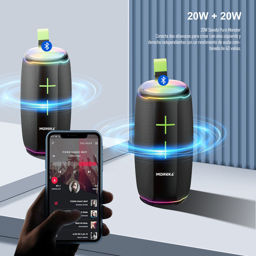 Altavoz Bluetooth Portátil Bt5.3 Altavoz Inalámbrico De 20w Diafragmas De Graves Con Múltiples Modos Dinámicos De Led Ipx6 Resistente Al Agua 12h De Reproducción Compatible Con Modo Fm Color Negro