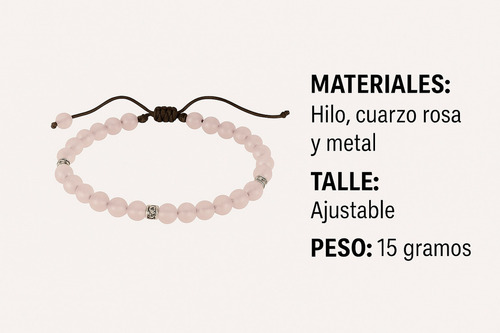 Pulsera Tobillera Cristales Naturales Ajustable Cuarzo Hkt Cuarzo Rosa 6 Cm 23 Cm