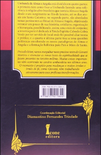 Umbanda De Almas E Angola: Ritos, Magia E Africanidade - 1ª Edição, De Giovani Martins. Editora Ìcone Editora, Capa Mole Em Português, 2017