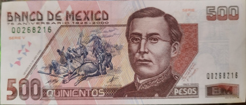 Billete México $500 Zaragoza 75 Aniversario Excelente Estado