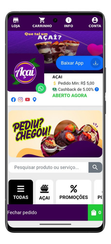 Site De Pedidos Delivery Para Bolos, Doces, Açaiteria Açai.
