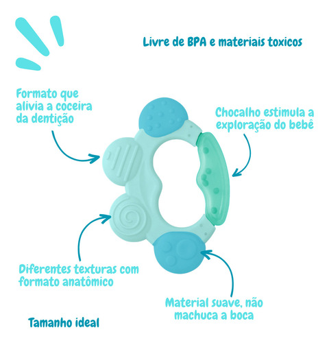 Mordedor Sensorial Infantil Com Chocalho Clingo