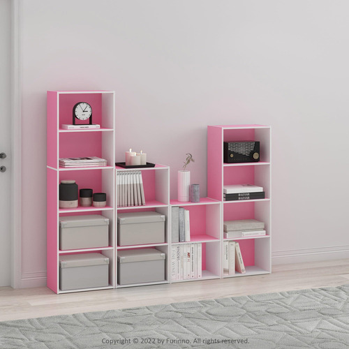 Estantería Para Libros 4 Niveles Color Rosa Y Blanco