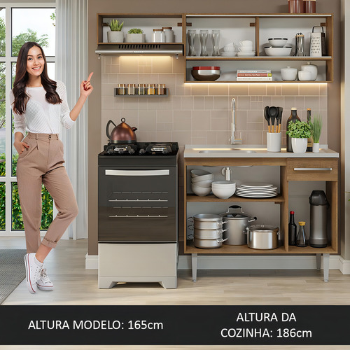 Armário Cozinha Compacta 165cm Com Pia Emilly Madesa R 01 Cor Rustic