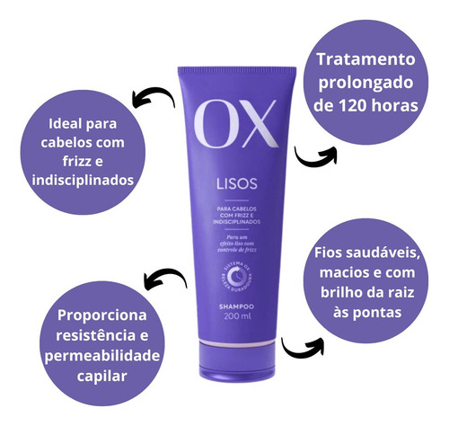 Shampoo Lisos Para Cabelos Com Frizz 200ml Ox