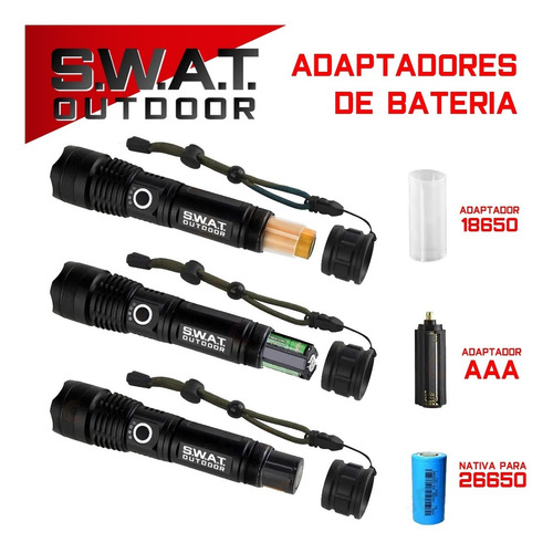 Imagen 4 de 10 de Linterna Táctica Led Swat Outdoor X80 Usb Accesorios Potente