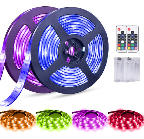 Tira De Luces Led Pilas  Rgb Luces Led De Batería 17 T...