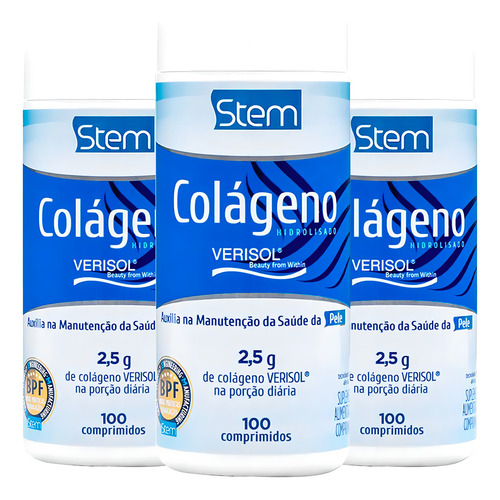 Kit 3 Stem Colágeno Hidrolisado 1000mg 100 Comprimidos Sin Sabor