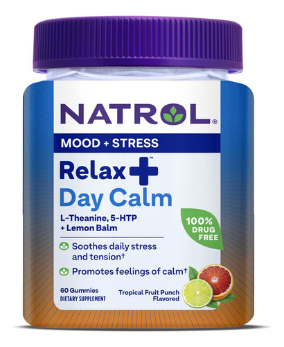Natrol Relax+ Day Calm Alivia El Estrés 60 Gomitas Sabor Ponche de frutas
