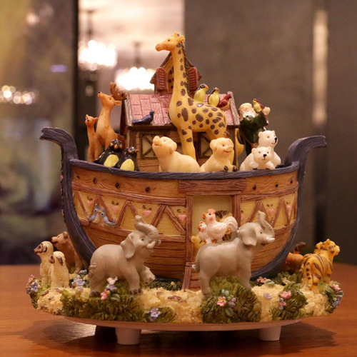 Caja Musical De Resina Ark Little Zoo, Decoración De Mesa