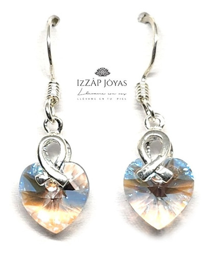 Aros Anzuelo + Cristales Swarovski Corazon 10 Mm Plata 925