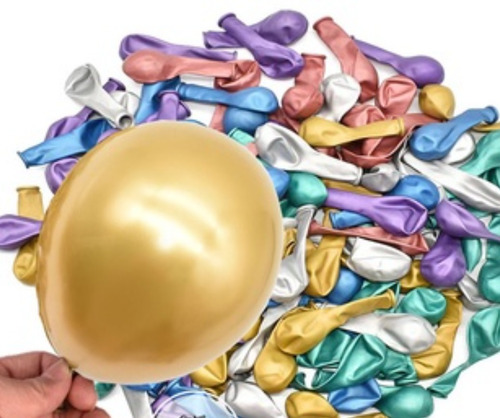 50 Globos Látex Cromados Surtidos Para Aire O Helio Chrome