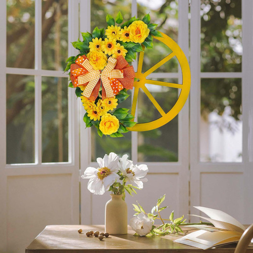 Corona De Primavera Para Puerta Delantera, Rueda De Madera,