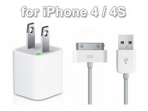Cargador Pared + Cable Usb Blanco iPhone 4 Cel 4s Tabletas