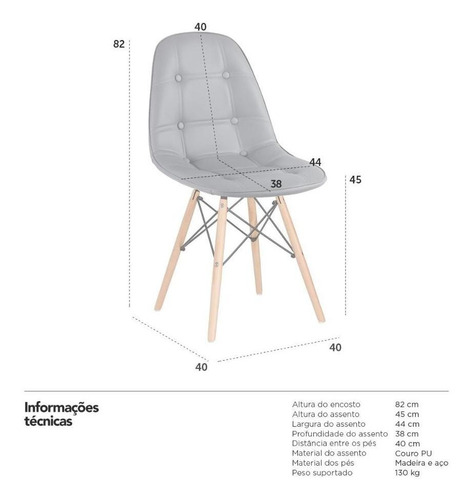 4 Cadeiras Estofadas Capitonê Eames Botonê Cores Assento Cinza