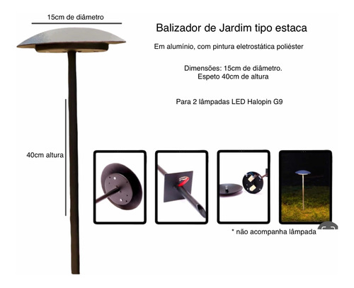 Espeto De Jardim Luminária Redonda 15x40cm P/ Led G9