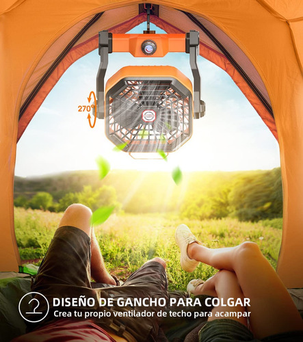 2 En 1 Ventilador De Camping Recargable Portátil Con Luz Led