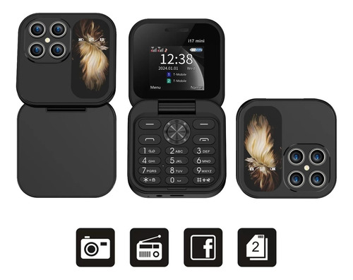 Mini Teléfono Móvil Plegable I17 Con Tarjeta Sim Dual, Reproductor De Vídeo En Red 2g, Linterna, Radio Fm, Voz Mágica, Caja Pequeña Con Tapa
