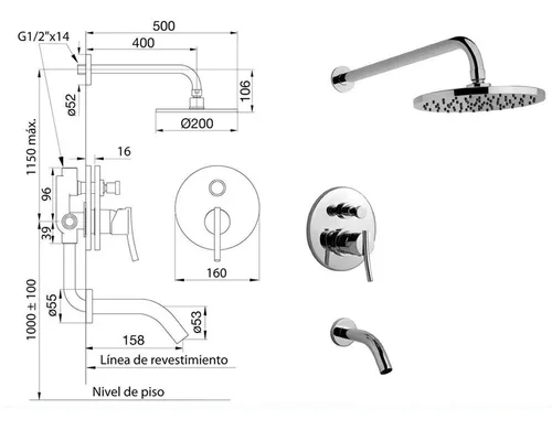 Combo Monocomando Fv Libby Lavatorio Alto Bidet Ducha Embuti