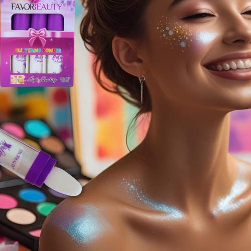 Set De 12 Iluminadores Con Glitter Para Rostro Y Cuerpo Hada Plateado