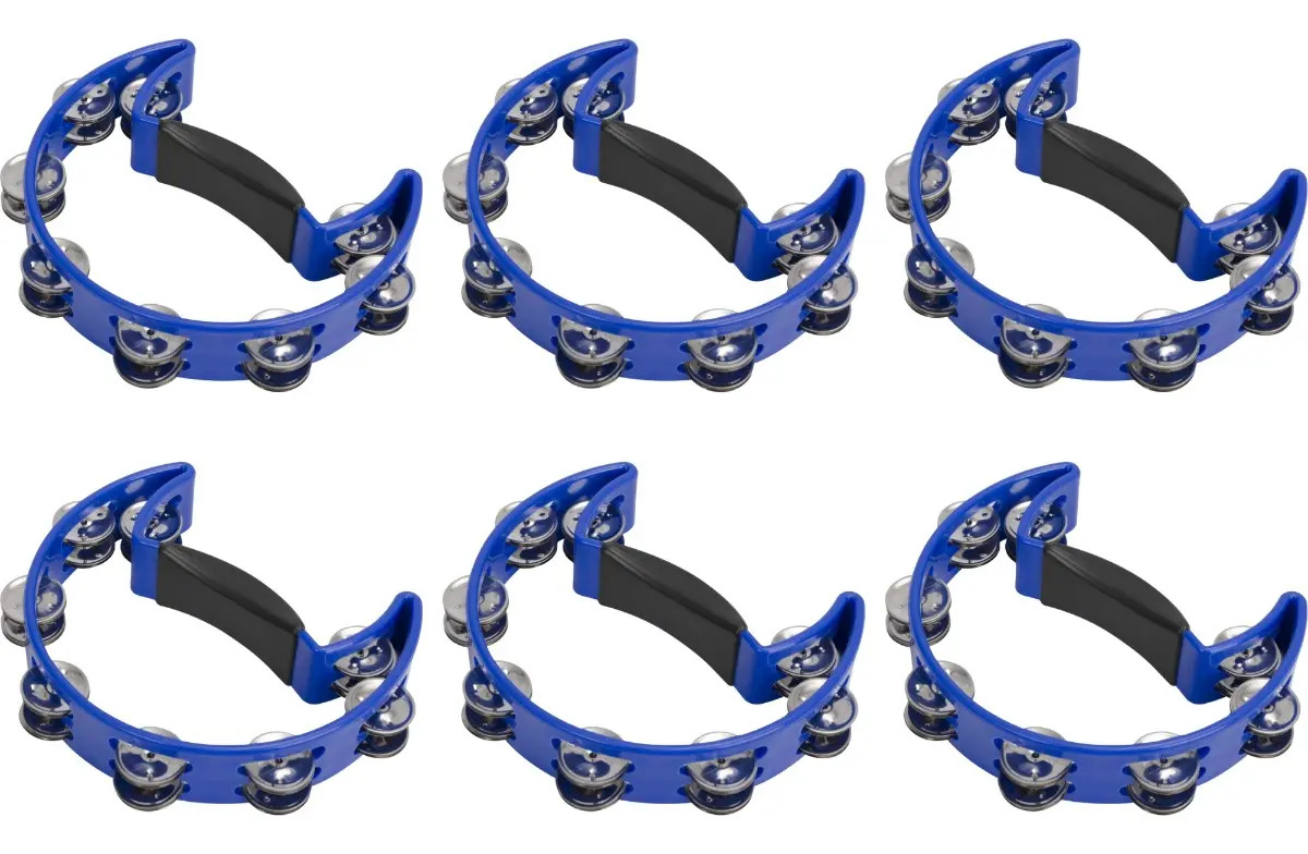 Kit 6 Pandeiro Meia Lua Pandeirola Profissional Colorido Cor Azul