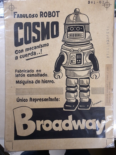 Antiguo Boceto Original De Publicidad Robot Cosmo Broadway (Usado)