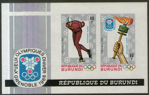 Burundi Bloc X 2 Sellos Sin Perforar Olimpíadas Francia 1968