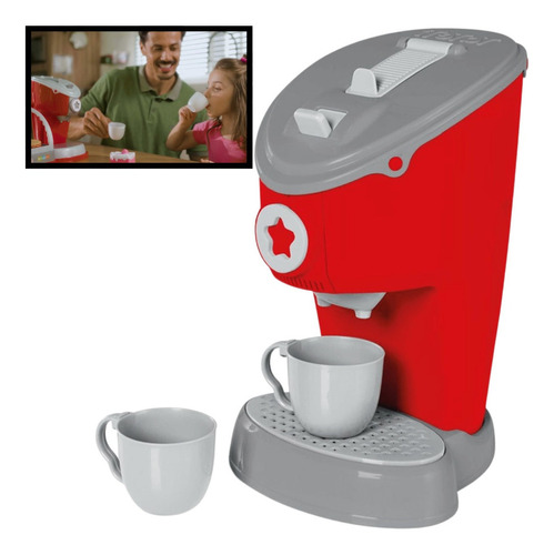 Brinquedo Cafeteira Imaginativa Infantil Super Plástico Leve Cor Vermelho e Cinza