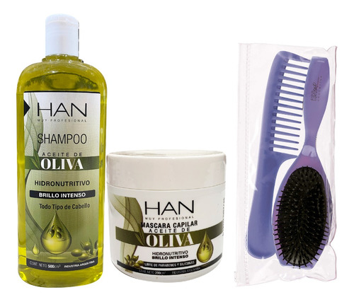 Han Shampoo+ Mascara Oliva Antifrizz + Kit Peine