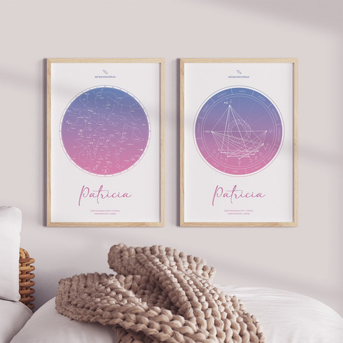 Set X2 Cuadros Carta Natal + Mapa De Estrellas Personalizado