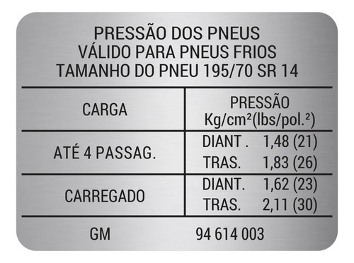 Adesivo Etiqueta De Advertência Pressao Pneus Opala Caravan Aro 14 74x55mm Opl26 Frete Fixo Fgc