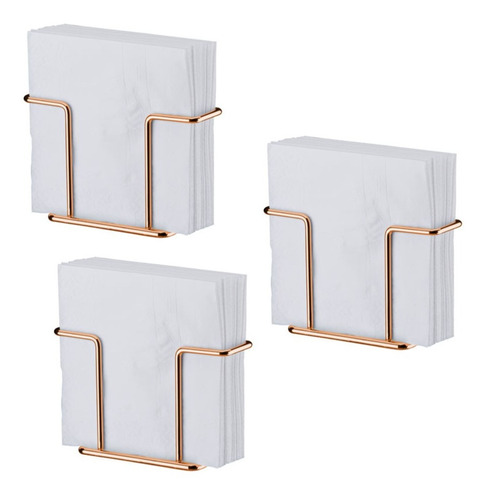 Kit 3 Porta Suporte Guardanapos Mesa Café Rosé Gold 1155rg