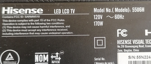 Fuente Hisense 55u6h Rsag7. 820.10971/roh (Usado)