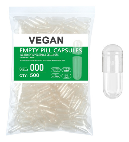 500 Cápsulas Vegetales Veganas Transparentes Nº 000