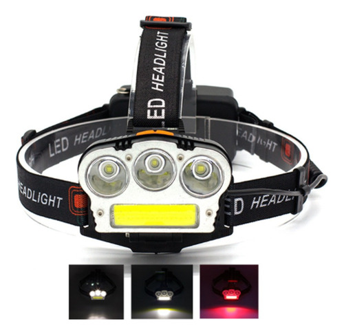 Casco Recargable Faro 3 Led T6 Led Cob;