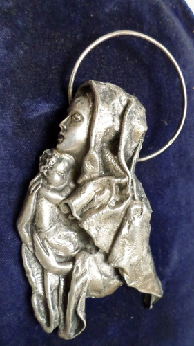 Antiguo Adorno Virgen Maria Con Niño De Plata 800 Italiano