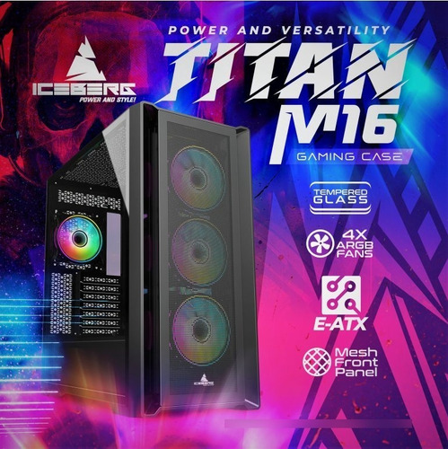 Gabinete Gamer Iceberg Titan M16 Eatx 4 Fans Argb Rl 360